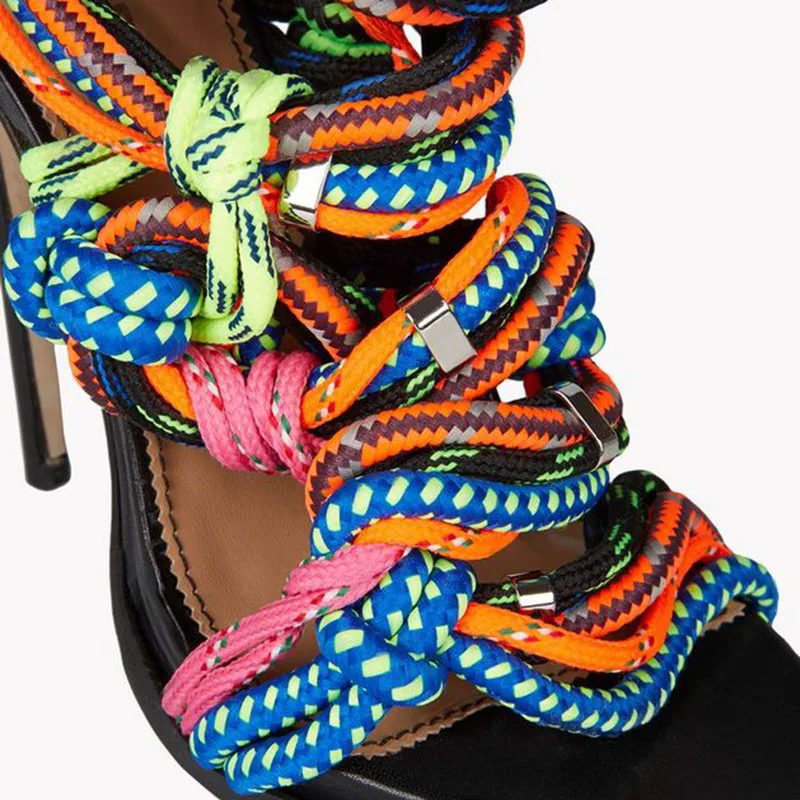 Г. Пикантные сандалии-гладиаторы с завязками женские разноцветные туфли на высоком каблуке с открытым носком и перекрестными ремешками модная женская обувь для вечеринок