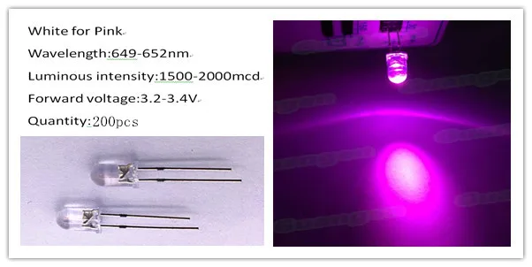 1000 шт. 5 мм розовый светодиодный Диод Ultra Bright вода прозрачная линза свет круглый 20mA 3,2 В Прозрачный 5 мм светодиод лампа