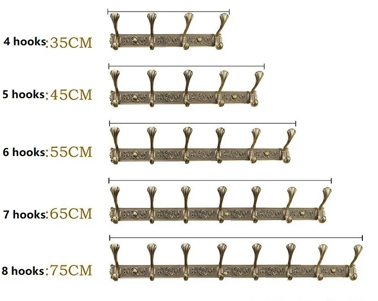 Качественный Европейский ретро 4-8 Крюк настенный крюк металлический Бронзовый стеллаж для хранения шляпа ткань крючок для подвешивания пальто вешалка кухня/ванная комната крюк