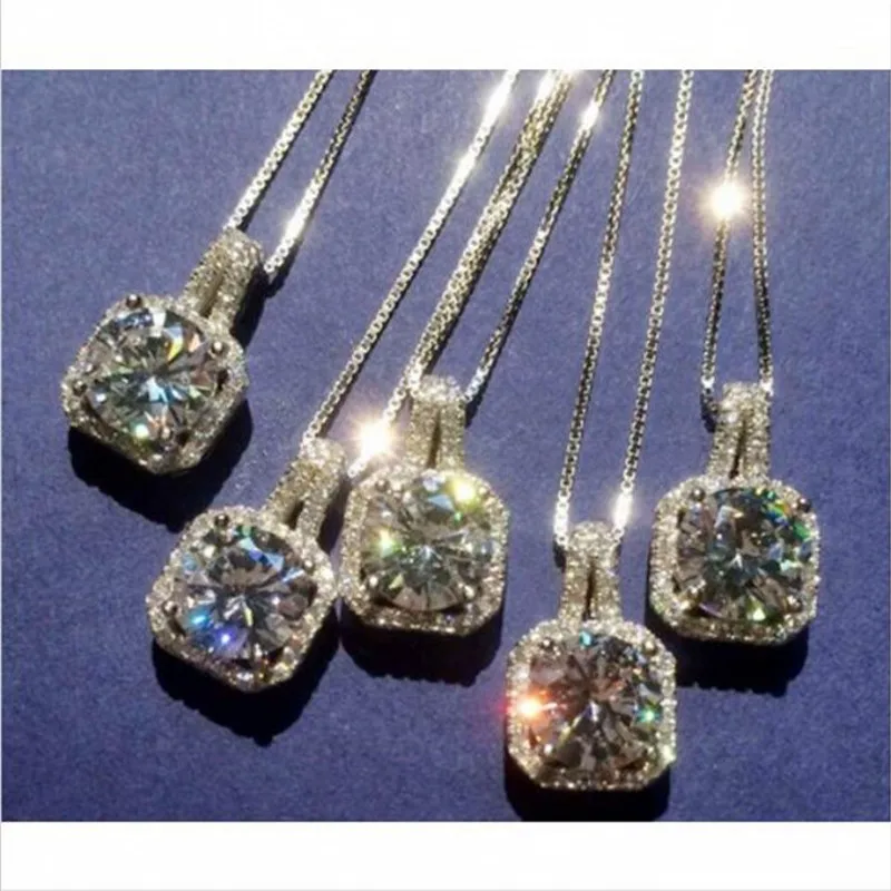 

Brand Jewelry Round Simulated Diamant Stone Square Pendant Silver Chocker Chain Necklace for Women Free Shipping