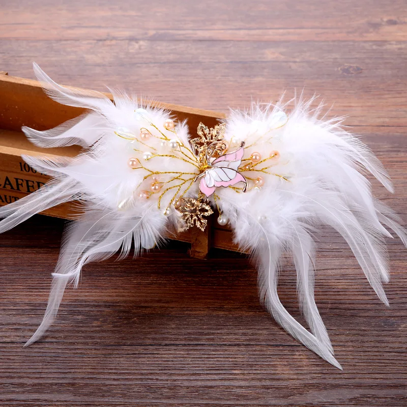 

Bohemian Romantic Wedding Bridal Tiara Hairpin Bridesmaid Headdress Pearl Feather Diamond Hair Clips Wedding Accessories Comb