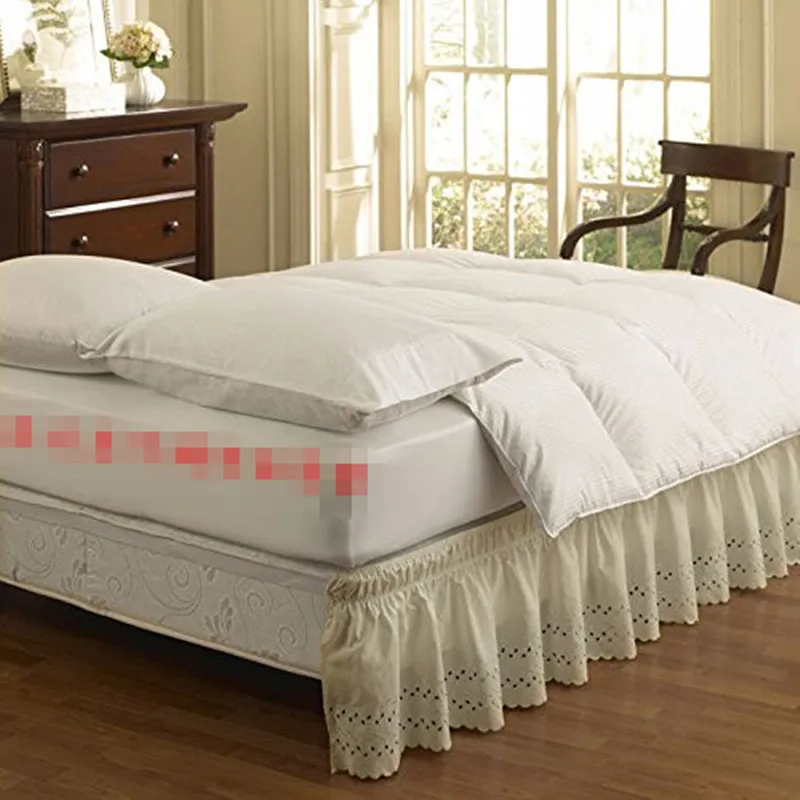 Полиэстер/хлопок бежевый/белый вышитый без поверхности кровати эластичная лента кровать юбка покрывало 37 см высота кровать фартук