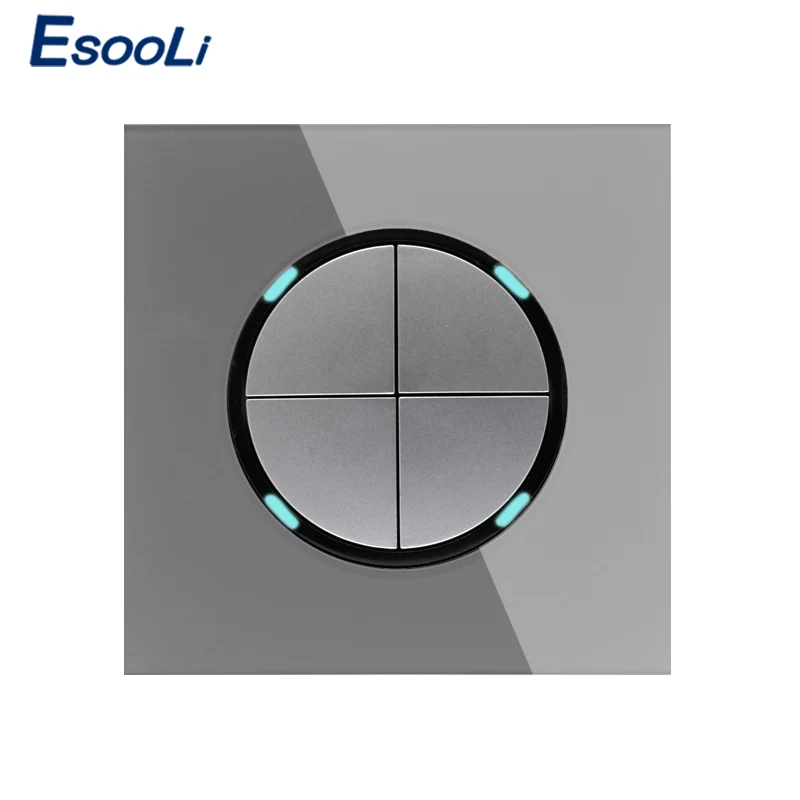 Esooli Новое Поступление Хрустальная стеклянная панель 4 банды 1 способ серый случайный щелчок вкл/выкл настенный выключатель света с Светодиодный индикатор