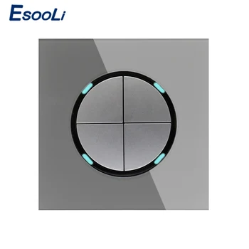 

Esooli New Arrival Crystal Glass Panel 4 Gang 1 Way Gray Random Click On / Off Wall Light Switch With LED Indicator