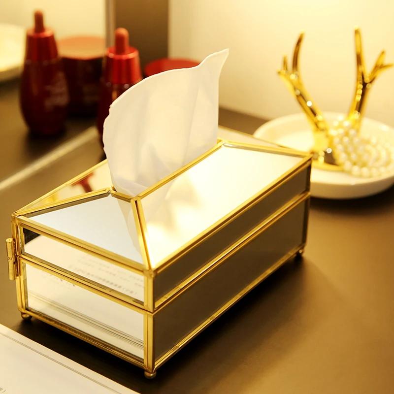 M free shipping new arrivals gold glass mirror tissue box high quality