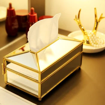 

M free shipping new arrivals gold glass mirror tissue box high quality glass makeup tissue storage box with mirror cover B2311