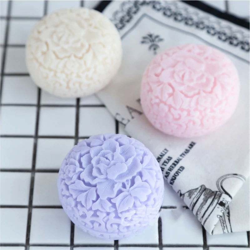 Goedkoop Pioen Bloem Zeep Siliconen Mal DIY Aroma Gips Ambachten Maken Mold 3D Ronde Handmand Zeep Mallen