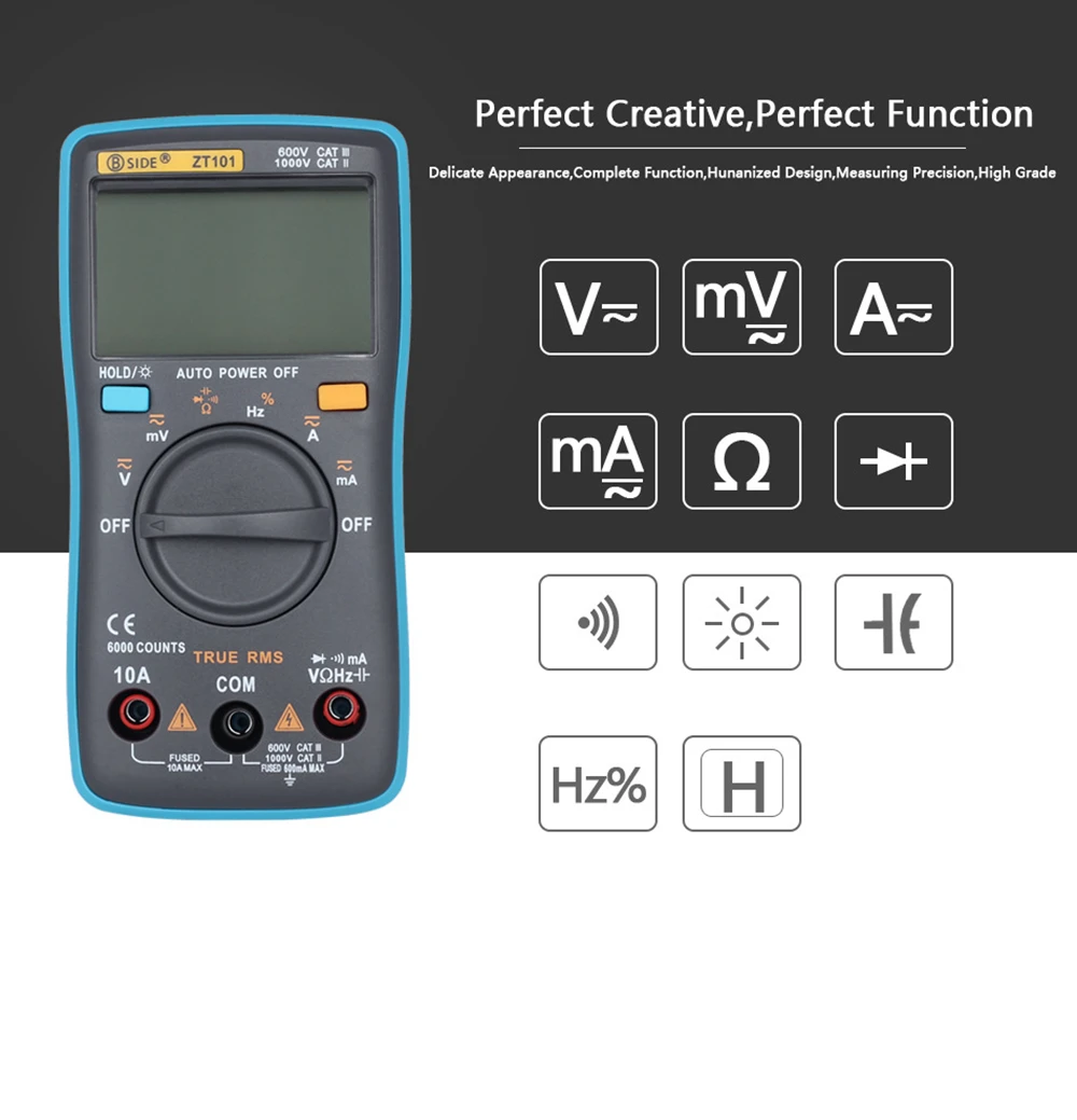 BSIDE True RMS цифровой мультиметр ZT102 Автоматический диапазон Multimetro Вольтметр Амперметр емкость температура Ом Гц NCV тестер