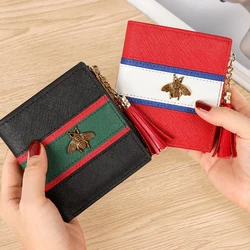 Cow Genuine Leather Little bee short Women Wallets Zipper coin Hasp purse Small Coin Hit Color pocket sale High Quality 2019 Cow Genuine Leather Little bee short Women Wallets Zipper coin Hasp purse Small Coin Hit Color pocket sale High Quality 2019