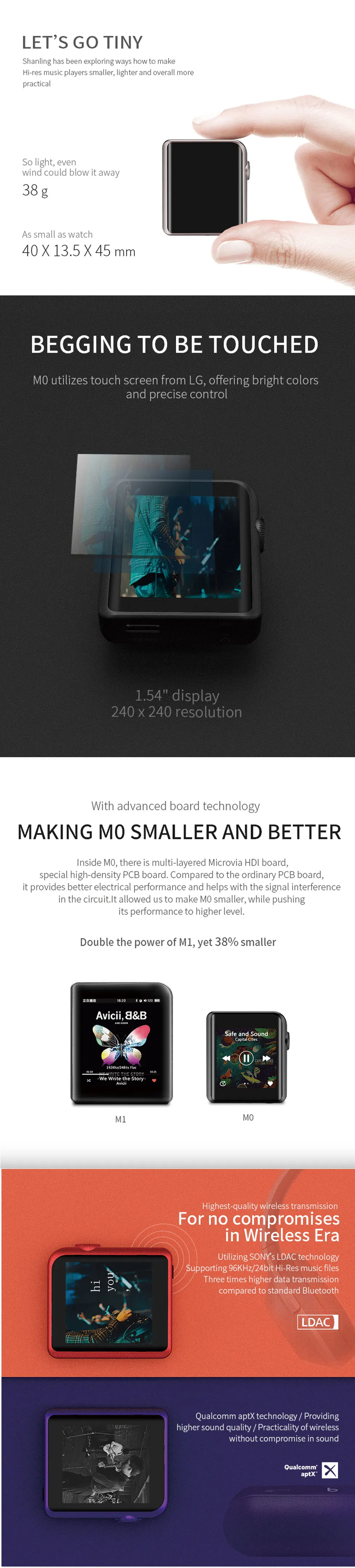 SHANLING M0 mp 3 плеер es9218p dac hi fi музыкальный плеер 32 бит/384 кГц Bluetooth AptX LDAC DSD для бега спорт