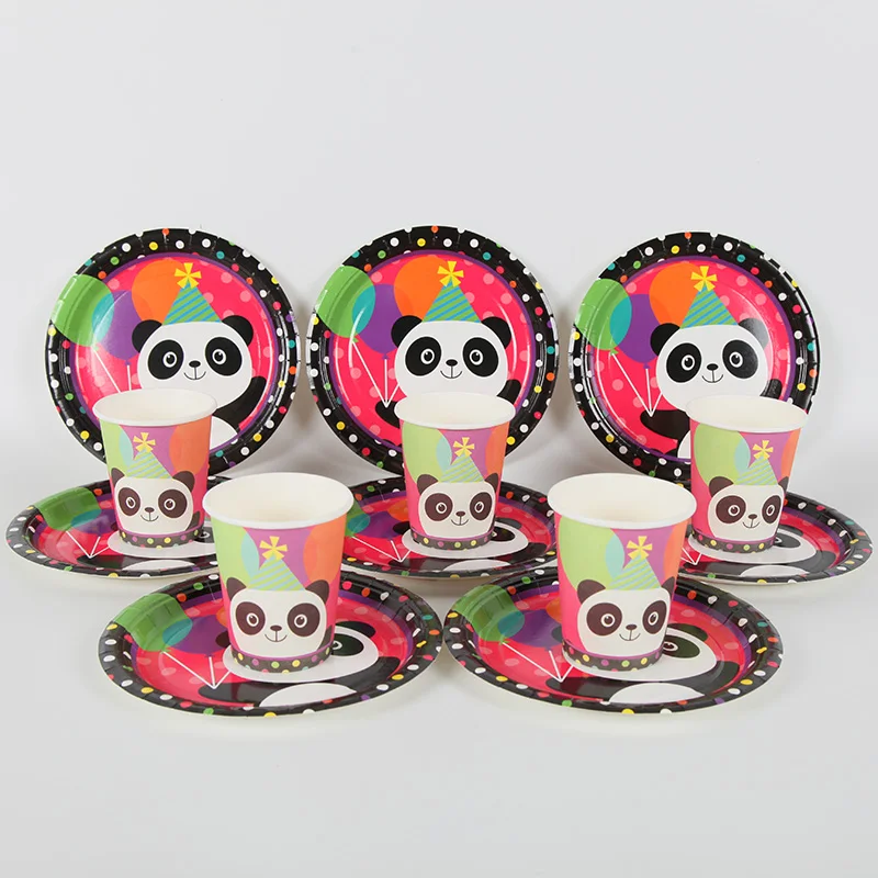 40 шт./лот панда тема одноразовая посуда наборы чашка+ тарелка мультфильм день рождения украшения Дети пользу посуда