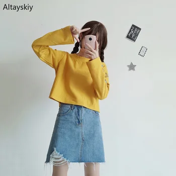 

Hoodies Women O-Neck Loose Short Kawaii Simple All-match Korean Style Leisure Daily Sweatshirts Womens High Quality Pullovers