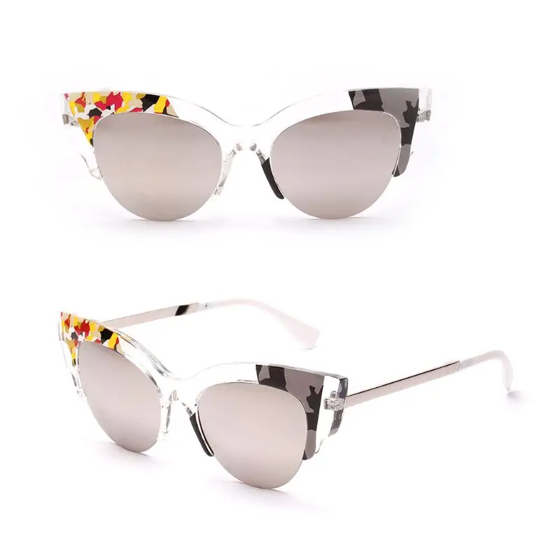 Cat Eye Sunglasses Colorful Metal Frame Reflective Fashion Trendy Women Men Party Driving Outdoor Beach Eyewear Decoration UV400