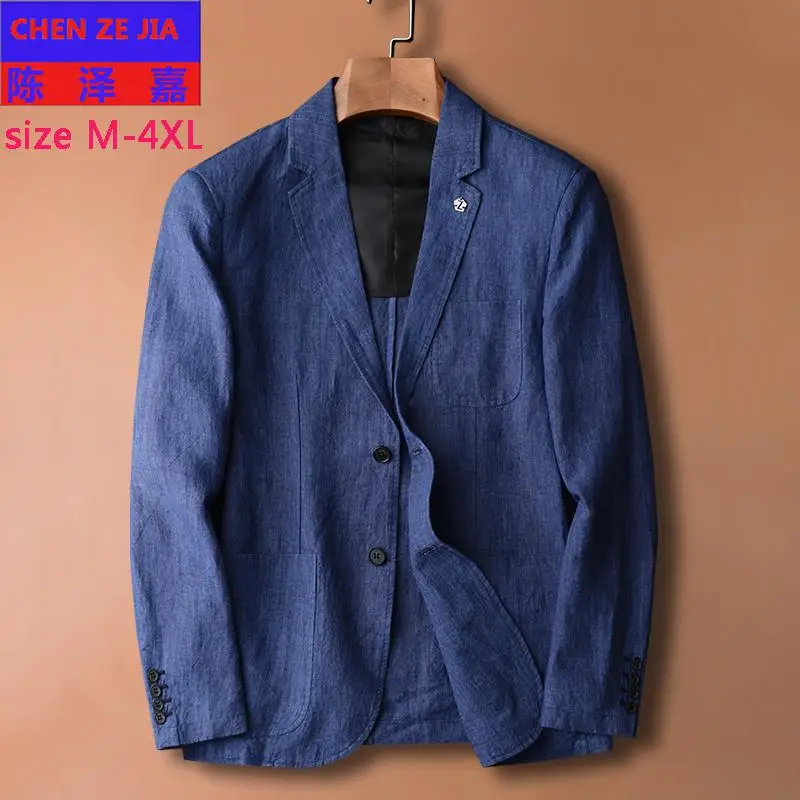 Новое поступление, модный мужской повседневный костюм из натуральной льняной ткани, Молодежный синий тренд, маленькое весеннее пальто, Мужской Блейзер размера плюс, MLXL, 2XL, 3XL, 4XL - Цвет: blue