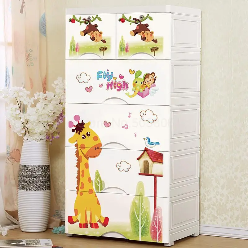 Толстый пластиковый ящик, мультипликационный шкаф для хранения, многослойный шкафчик, шкаф для малыша, детский отделочный комод - Цвет: 58x40x116cm 1