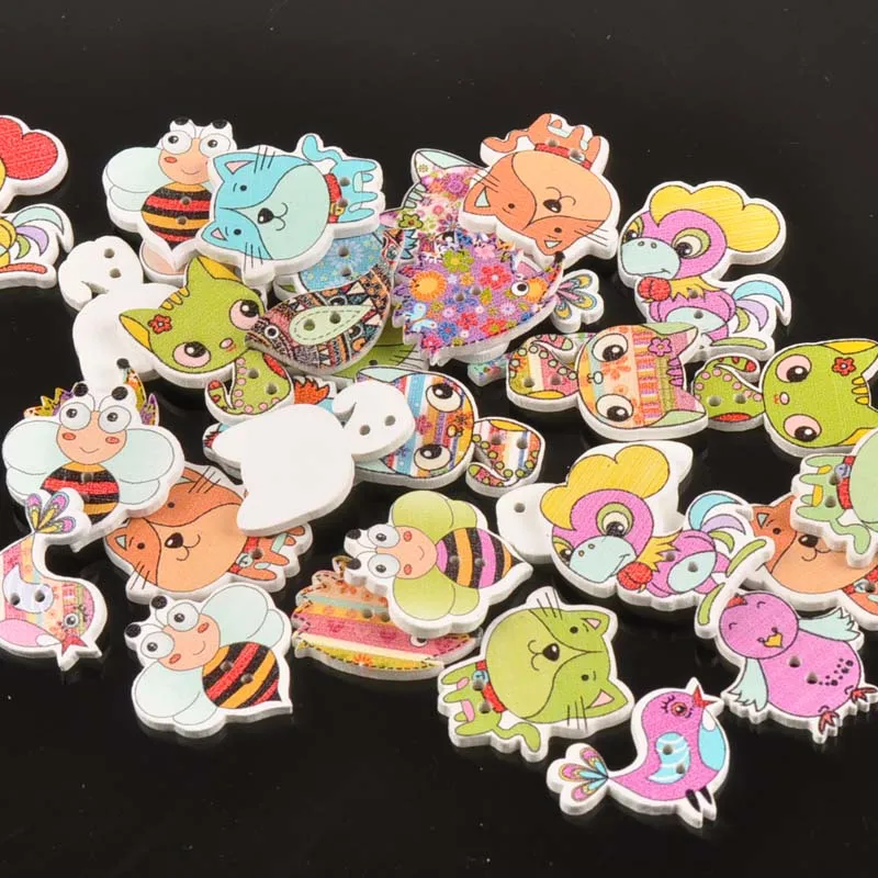 

mixed animal Painting Wooden decorative Buttons For Sewing Handmade Scrapbooking Crafts home decoration 25pcs 25-35mm MT1713