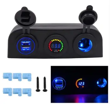 

Three Hole Tent Type Panel 4.2a Dual USB Charger 12V/24V Cigarette Lighter Voltmeter for Car Motorcycle Boat Marine ATV RV