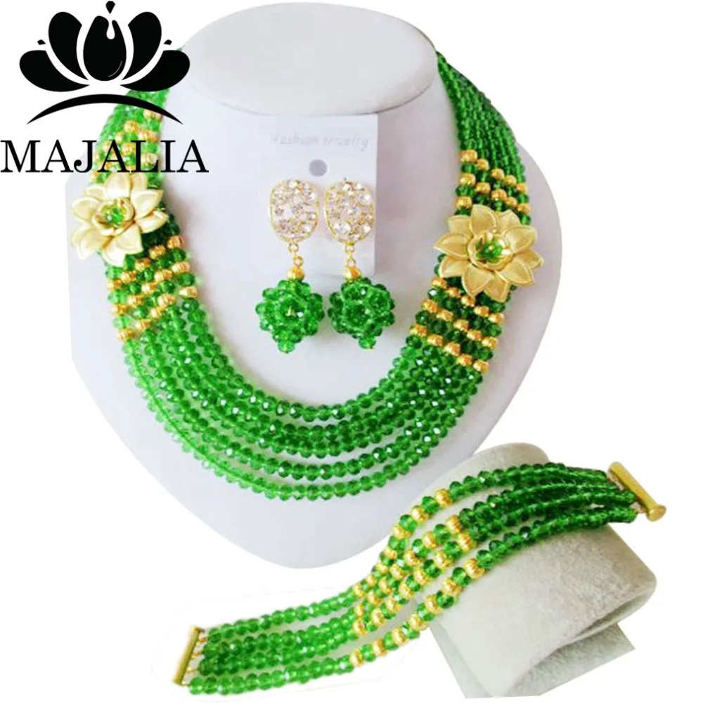 

Majalia Fashion African Beads Jewelry Set Green Crystal Beads Bride Jewelry Nigerian Wedding Beads Jewelry Sets 5SH022