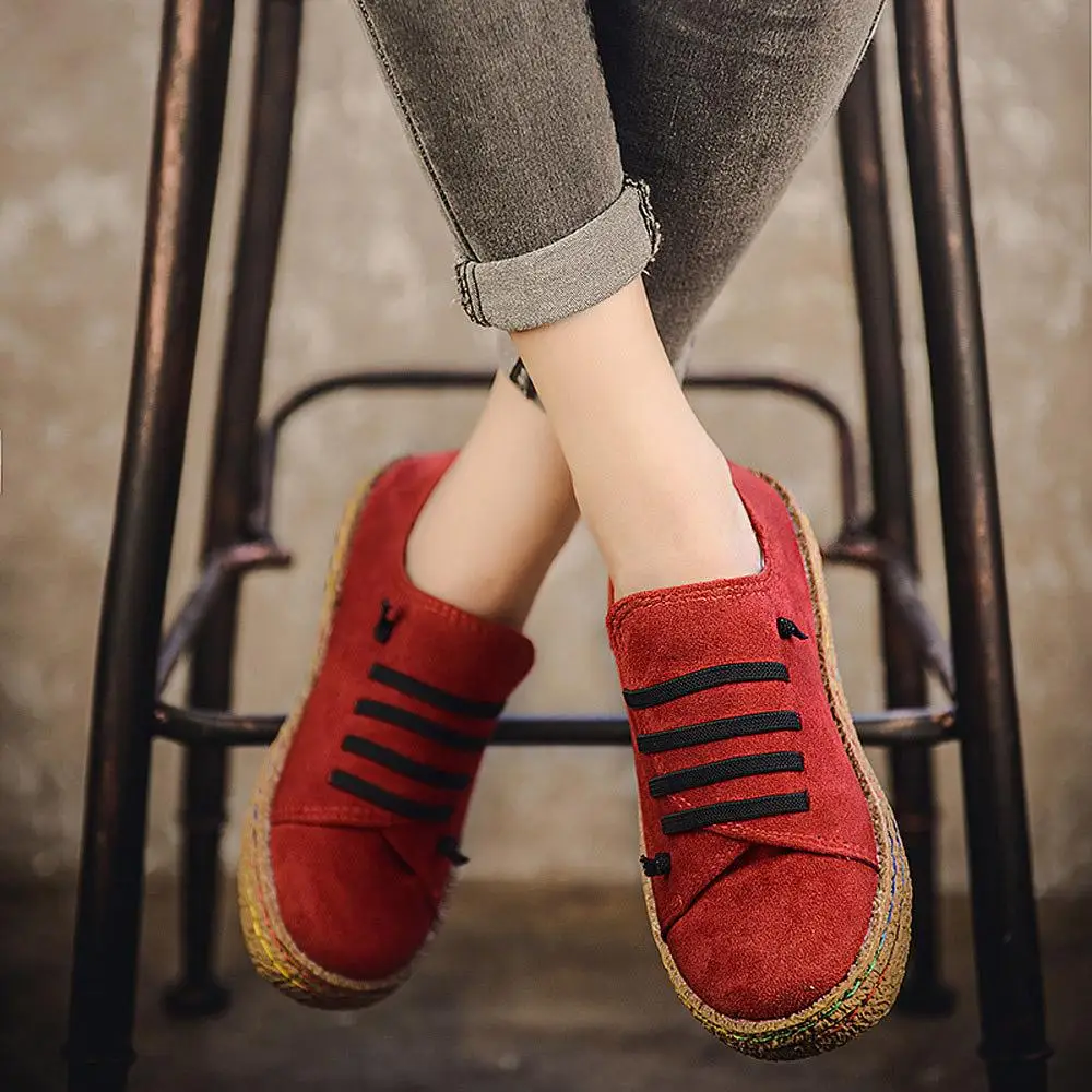 

SMERILLI 2018 New Flat Shoes Women Comfortable Soft Ankle Sneakers Big Size 35-42 Female Suede Leather Lace-Up zapatos de mujer