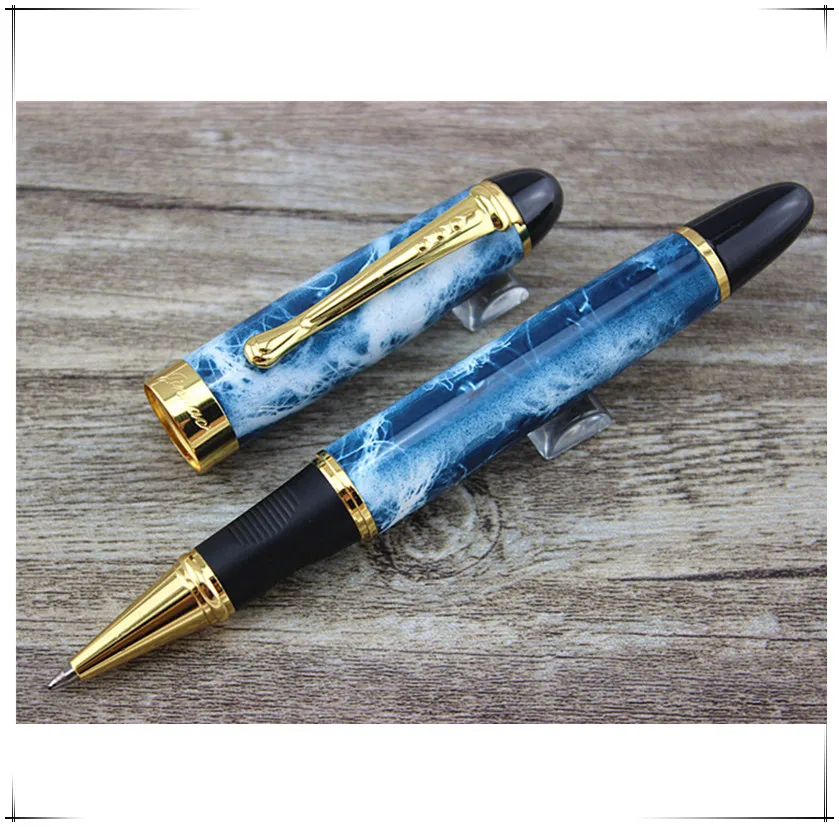 

Шариковая ручка JINHAO X450, голубой мрамор, золотая отделка, JINHAO 450