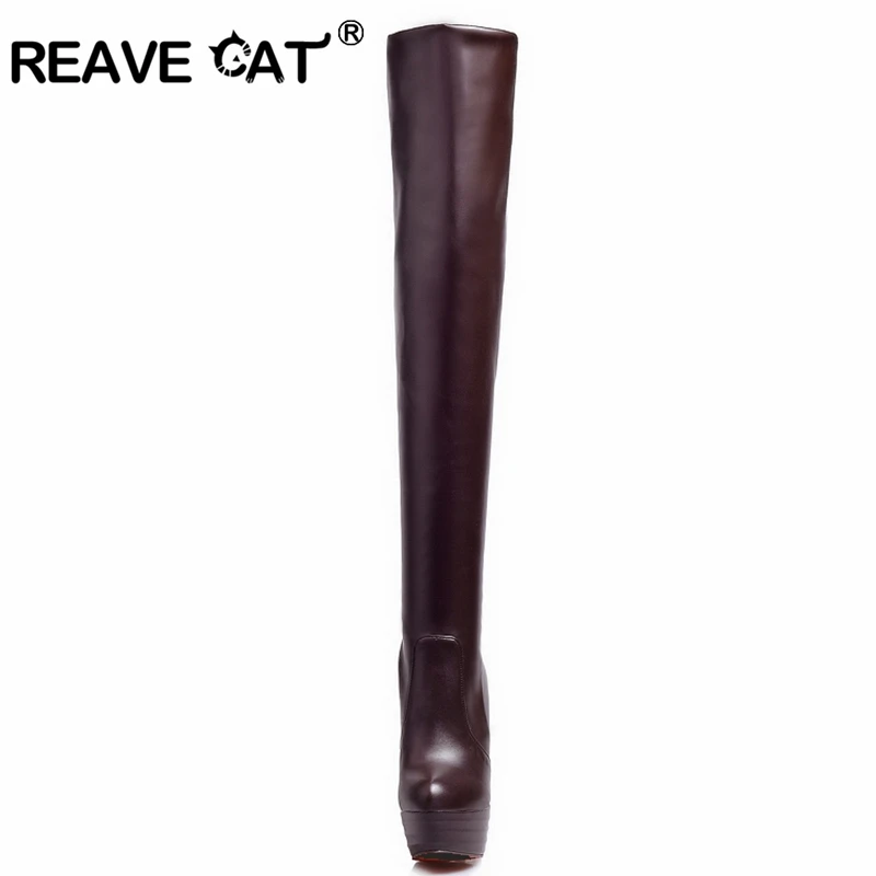Women Knee Boots Platform High Heels Big Size 31-46 Autumn Winter REAVE CAT