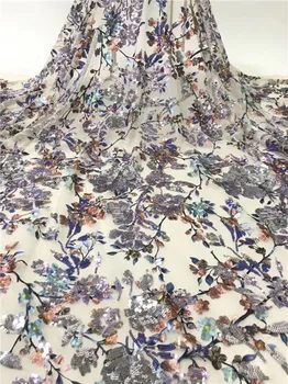 

Amazing flower embroidery net lace fabric French tulle lace fabric with sequins for evening dress PDN341(5yards/lot)