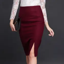 Европейский Стиль модные Юбки для женщин Для женщин плюс размер юбка-карандаш Высокая Талия бордовый шерстяные юбки Демисезонный до
