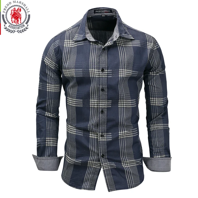 Camisa Manga Longa Xadrez 100% Algodão Masculina Estilosa Azul 1