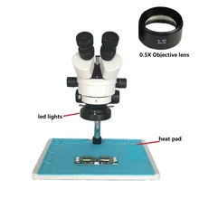 Большой стол 7X-45X промышленный бинокулярный стерео микроскоп с 0.5X объективом Барлоу для телефона PCB Материнская плата ремонтные инструменты