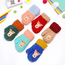 Модная детская Лось теплые зимние перчатки плотный бархат Перчатки для маленьких мальчиков и девочек толстые перчатки веселый подарок на Рождество Перевозка груза падения