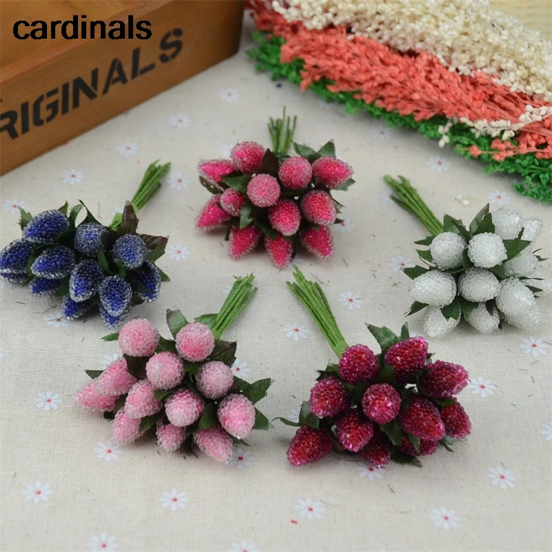 Artificial Fruit Stamen Glass Berries 12pcs For Wedding Christmas Decoration Simulation Fake Strawberry DIY Scrapbooking Crafts