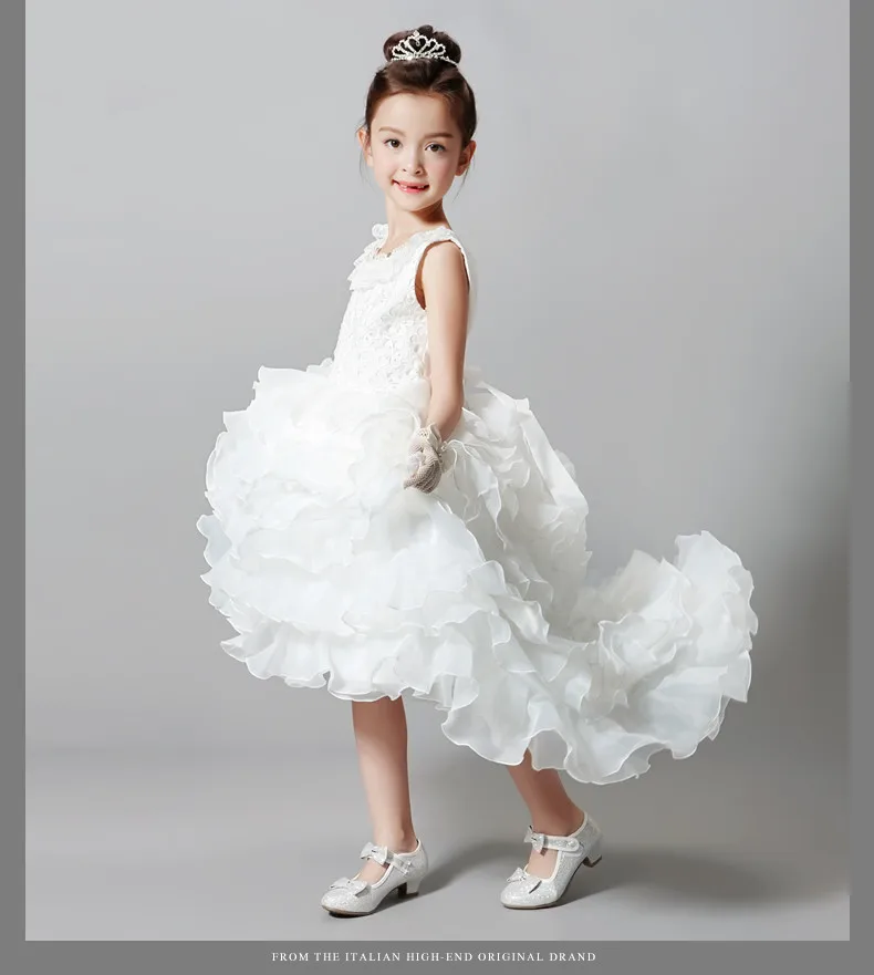 Glitz белый платье с цветочным узором для девочек для свадеб малыш Обувь для девочек праздничное платье с длинным шлейфом для маленьких Обувь для девочек на день рождения