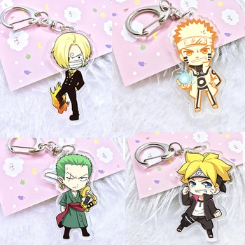 

Anime One Piece Luffy Zoro acrylic keychain Naruto Figure Sasuki Kakashi cartoon double-sided pendant Keyring for kids party