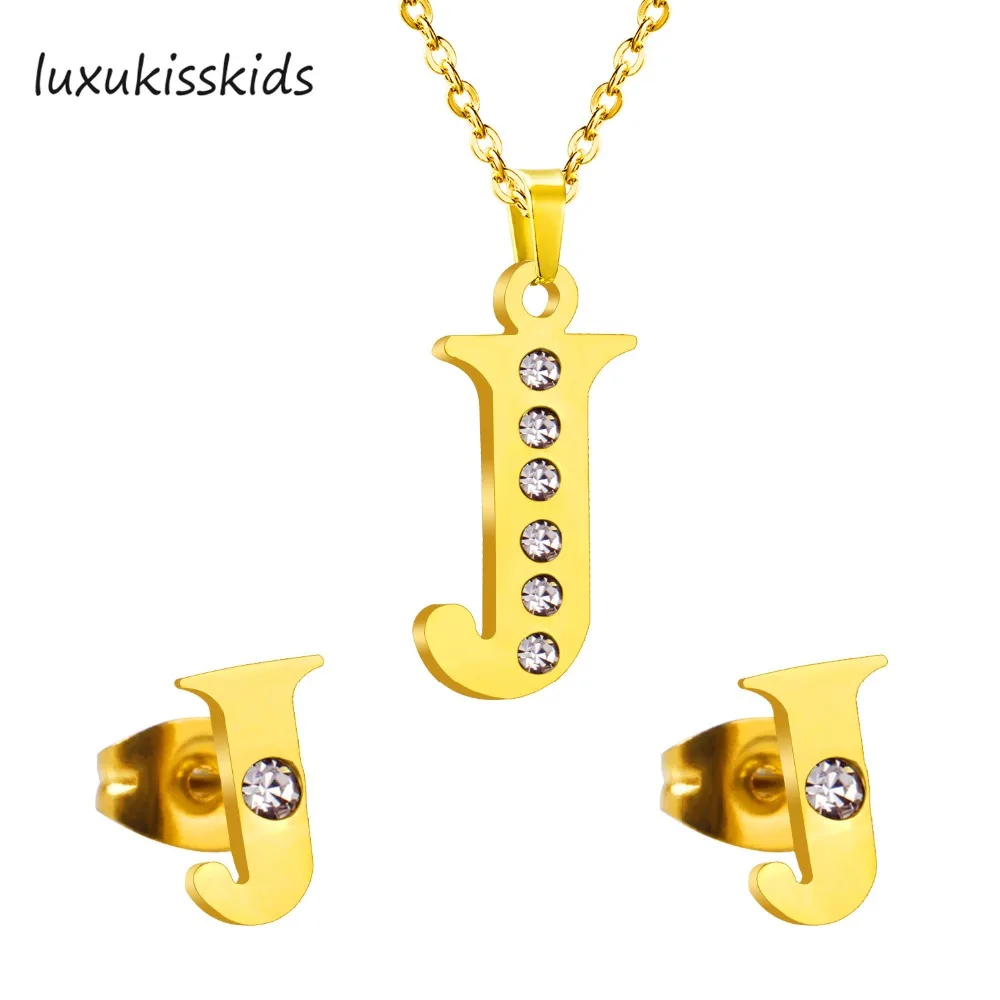 LUXUKISSKIDS Fashion Gold J Letter Jewelry Sets Stainless Steel Real