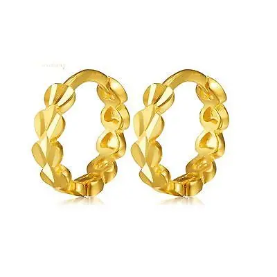 

New Fine Pure Au750 18K Yellow Gold Earring Wome Lucky Heart Hoop Earrings