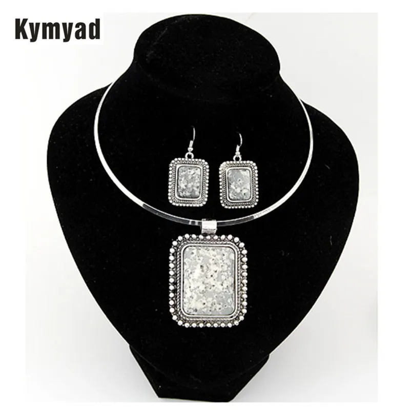 Женский комплект украшений Kymyad серебристые каменные бусины из смолы в