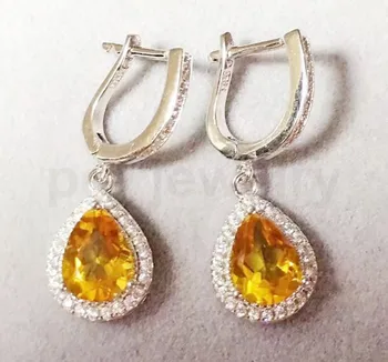 

Natural citrine earring Free shipping Drop earrings Natural real citrine 925 sterling silver Fine yellow crystal 3ct*2pc gem