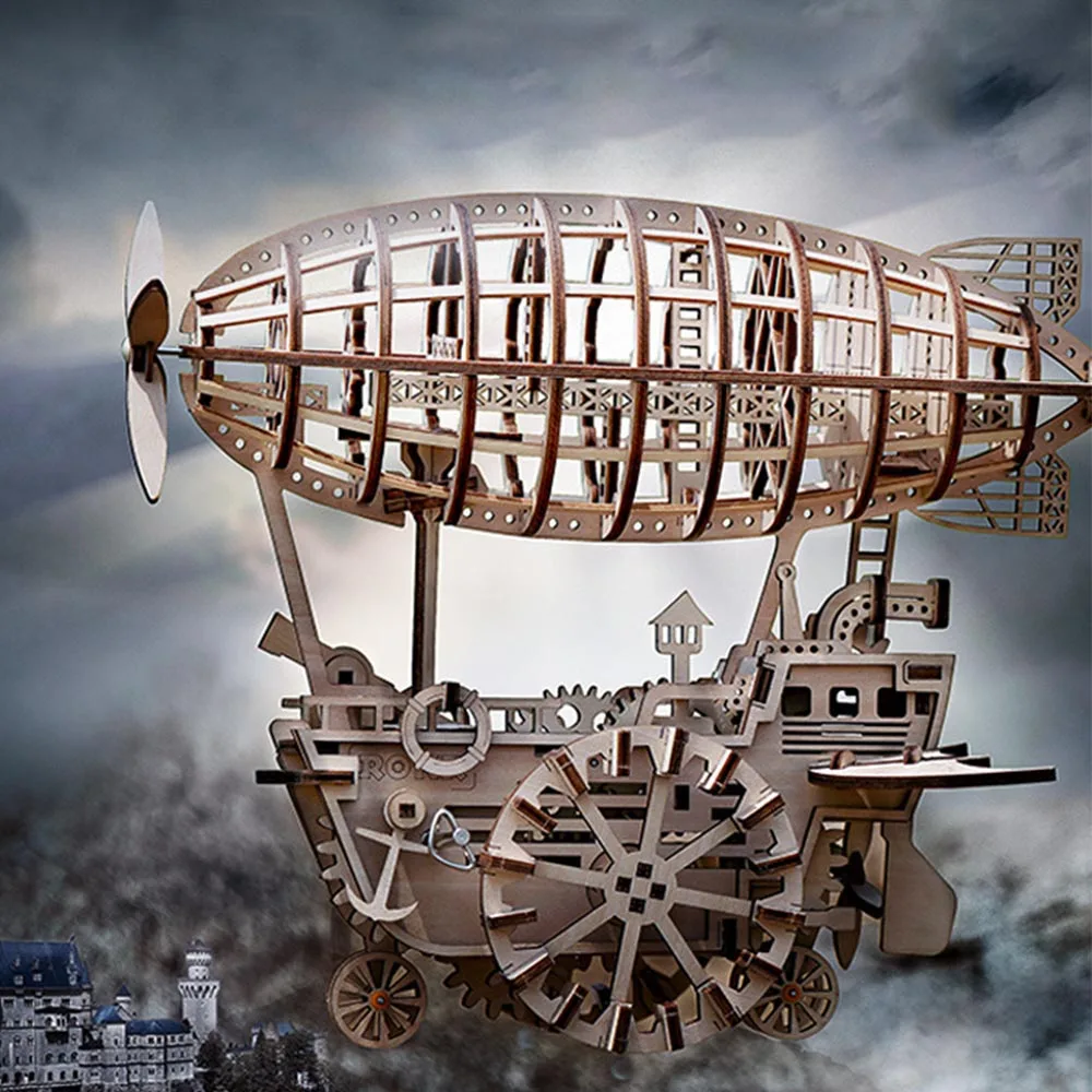 

Clicking Blocks Figurines Home Decoration 3D Wood Craft Airship Tractor DIY Assembling Model Creative Gift Desk Ornaments