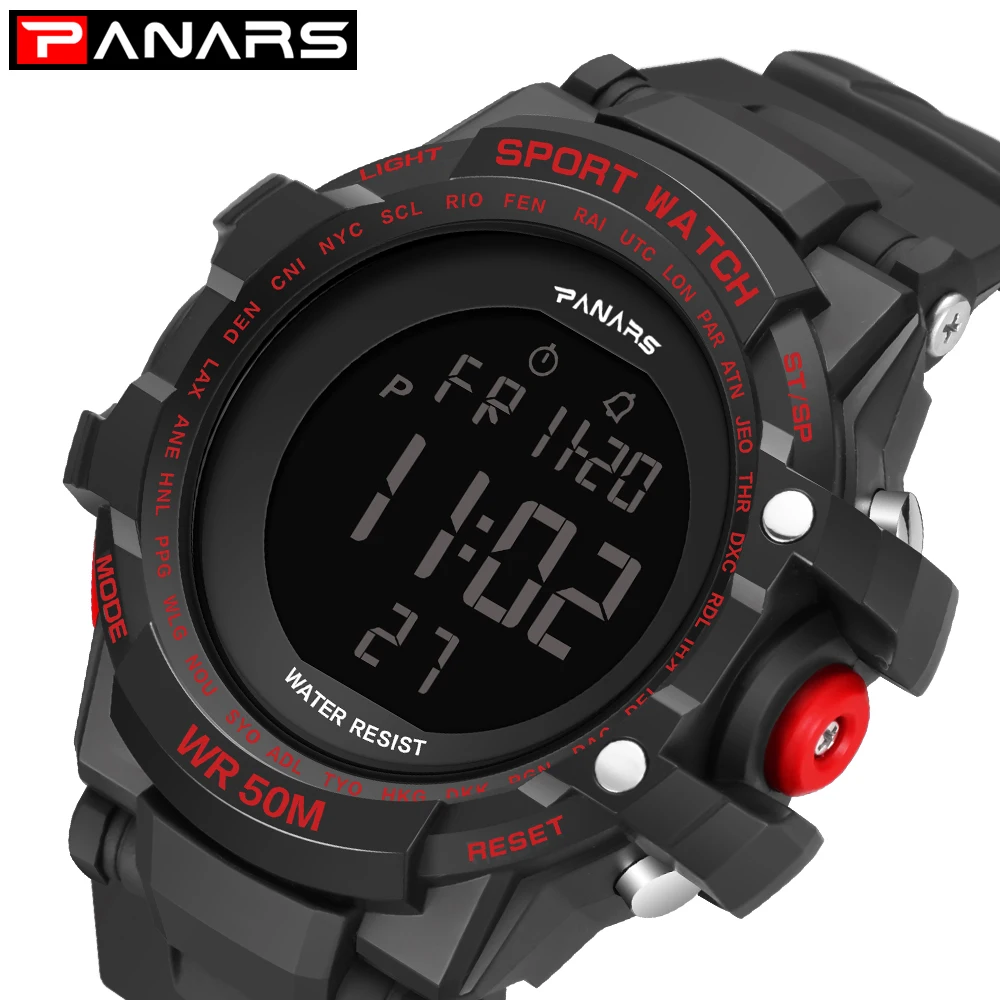 PANARS Digital Sports Watch LED Men Diving Water Resistant Wrist Watch For Mens Electronic