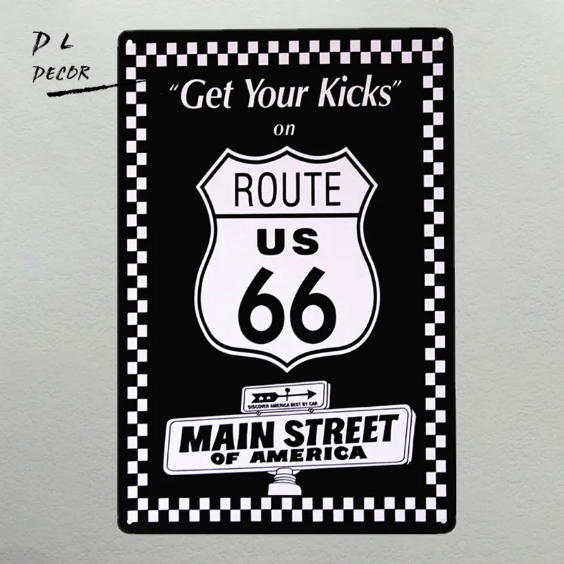 DL-RUSTIC ROUTE 66 VINTAGE Tin Sign-Get your Kicks Tin wall plaque 20*30 CM Christmas gift