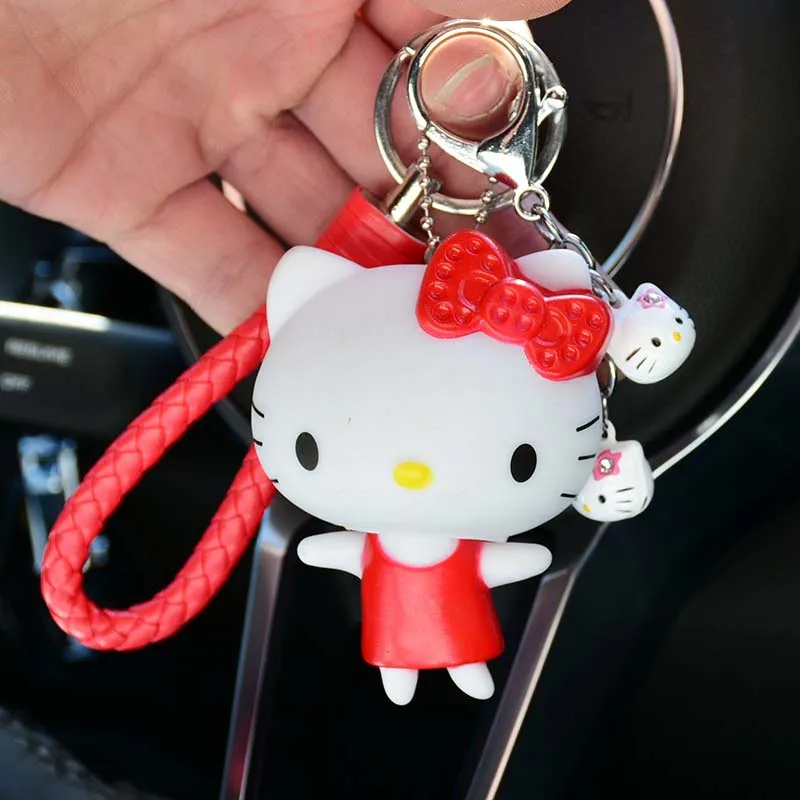 Милый мультфильм ПВХ кошка рисунок «hello kitty» кукла брелок кожа Веревка металлический держатель для ключей брелок с колокольчиком брелок Шарм сумка авто кулон подарки