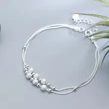 Реальные. 925 пробы серебряные ювелирные изделия двойной ряд Матовый& полированный круглый шар бусины геометрический браслет GTLS606