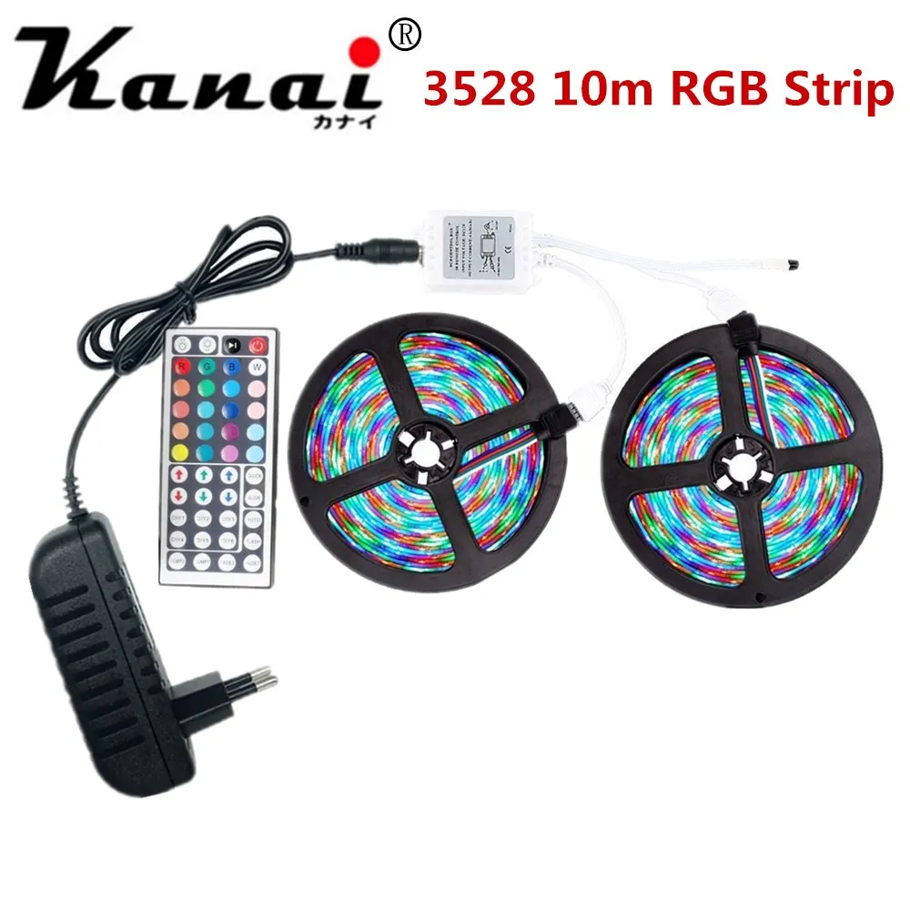 

5m 10m 3528 600LEDs Not Waterproof RGB LED Strip 12V 3A Transformer 44 Key IR controlle Flexible Light Neon Lamp Tiras EU US