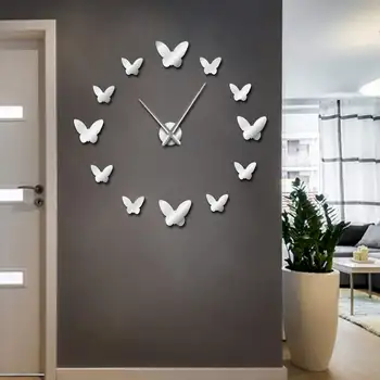 

1Piece DIY Butterflies Family 3D Mirror Large Numer Wall Clock Sticker Frameless DIY Giant Wall Clock Simple Modern Watch Decor
