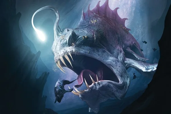digital art creature sea monsters underwater fish fangs lights deep