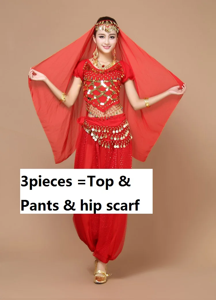 Профессиональный костюм для восточных танцев s женский танец живота для продажи индийский танцевальный костюм Болливуд платье для взрослых размера плюс - Цвет: red3pcs