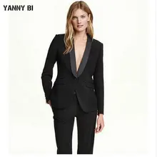 Черные брючные костюмы для женщин, деловой костюм, комплект из 2 предметов, Женская Офисная Униформа, официальный женский брючный костюм, женский смокинг(пиджак+ брюки