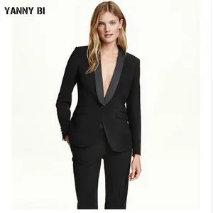 Black Pant Suits for Women Business Suit 2 Piece Set Ladies Office Uniform Formal Female Trouser Suit Women Tuxedo (Jacket+Pant)