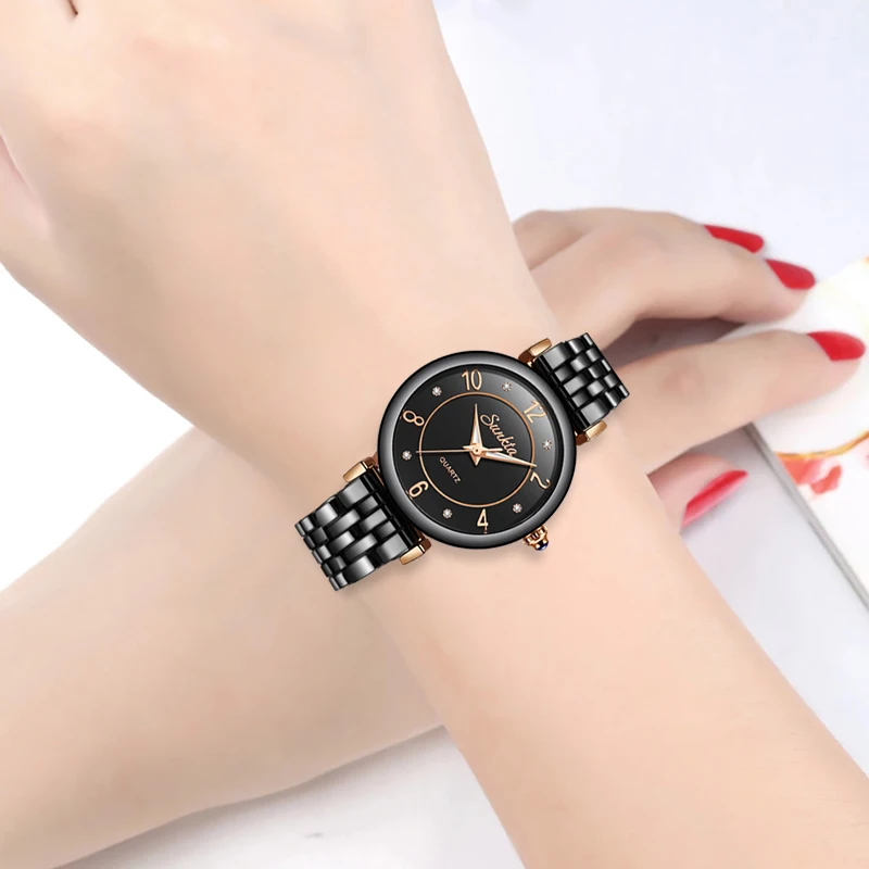 SUNKTA, полностью черные, керамические, бриллиантовые часы, женские, розовое золото, водонепроницаемые, женские часы, Лидирующий бренд, роскошные кварцевые часы, Relogio Feminino