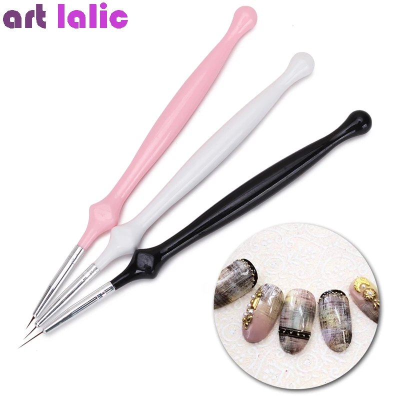 3pcs Gold Fine Art Nail Art Brush Liner Pens Metal Handle For Uv Gel